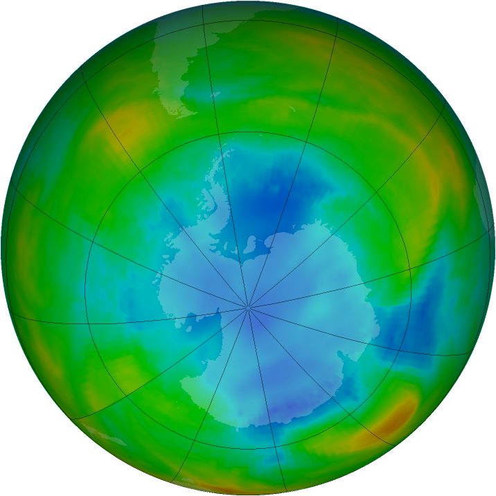 Antarctic ozone map for 15 August 1989